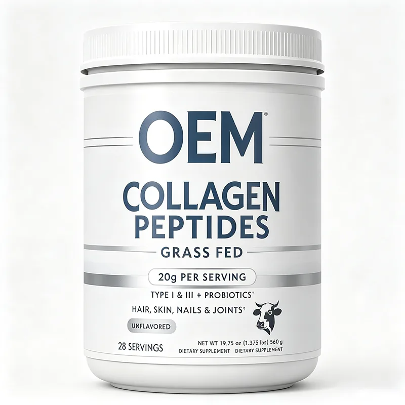 Collagen Peptides Powder 20g Per Serving Grass Fed Type I and III with Probiotics Unflavored 28 Servings 560g OEM Supplement