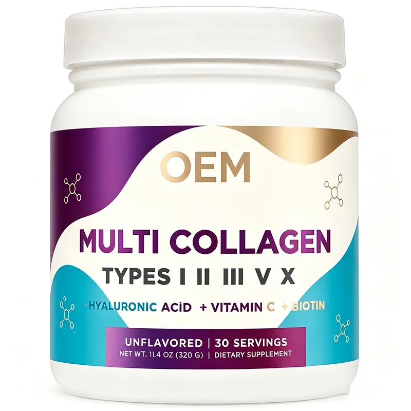Multi Collagen Peptides Type I Powder with Hyaluronic Acid Vitamin C and Biotin Unflavored 30 Servings 320g OEM Supplement