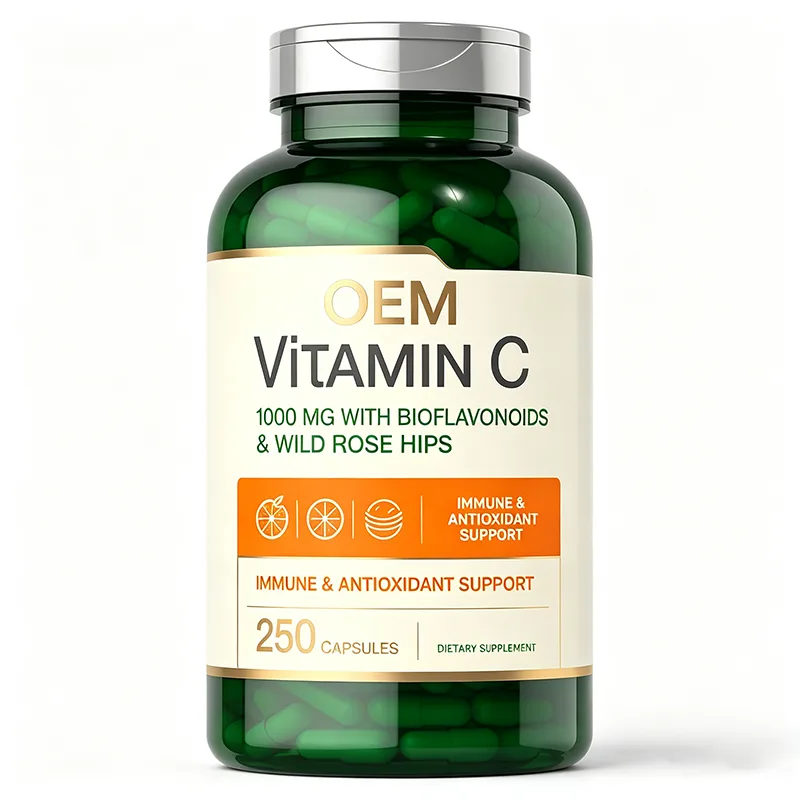 Vitamin C 1000mg with Bioflavonoids and Wild Rose Hips 250 Capsules OEM Supplement for Immune and Antioxidant Support