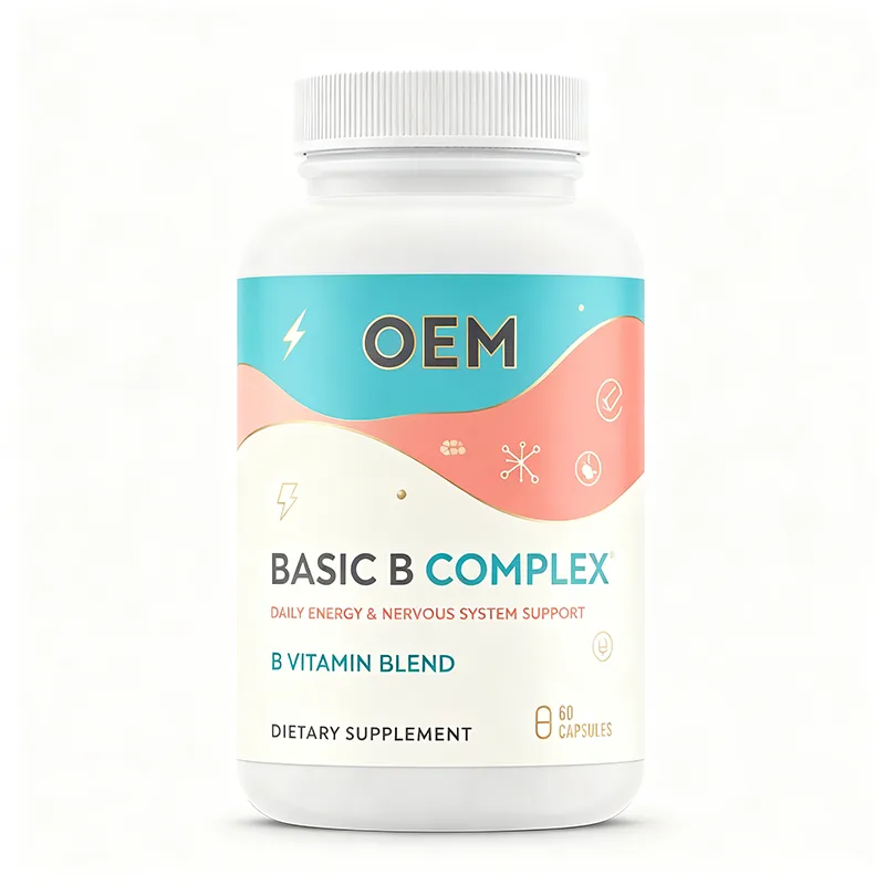 Basic B Complex Capsules 60 Count with B Vitamin Blend OEM Supplement for Daily Energy and Nervous System Support