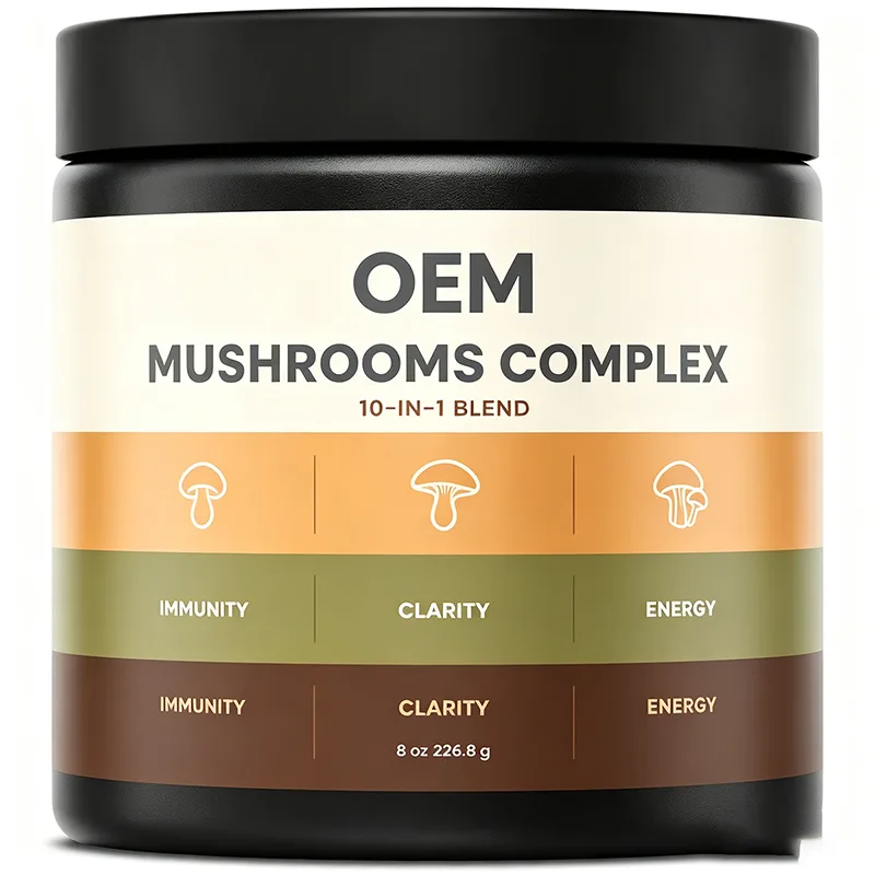 Mushrooms Complex 10 in 1 Blend Powder 8oz 226.8g OEM Supplement for Immunity Clarity and Energy Support