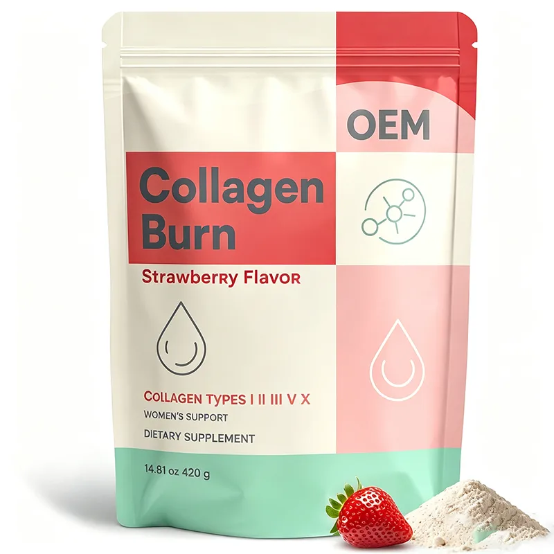 Collagen Burn Powder Strawberry Flavor with Collagen Types I III V X 14.81oz 420g OEM Supplement for Women's Support