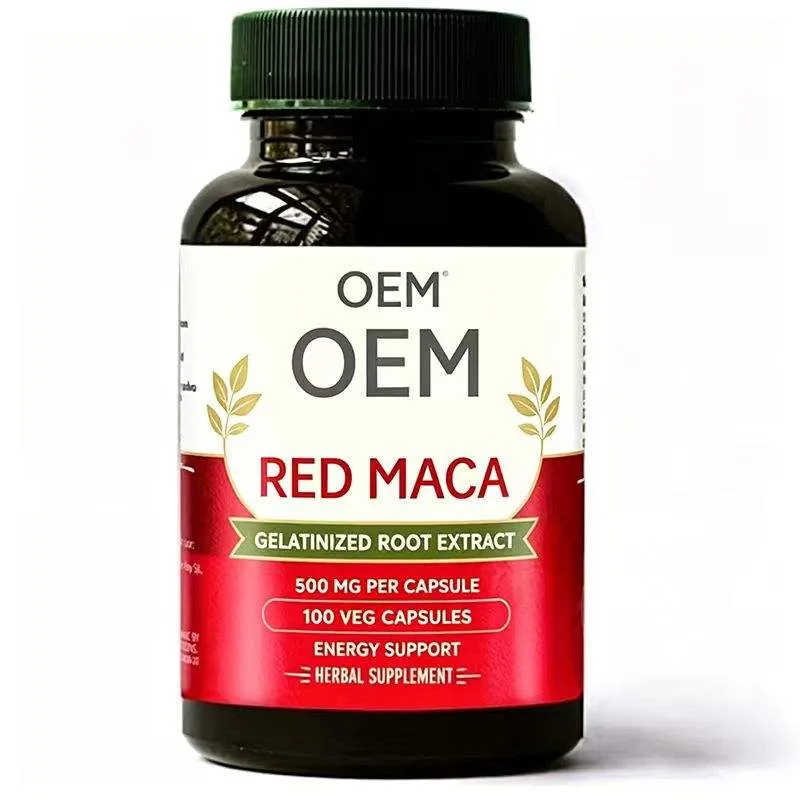 Red Maca Gelatinized Root Extract 500mg Per Capsule 100 Veg Capsules OEM Herbal Supplement for Energy Support