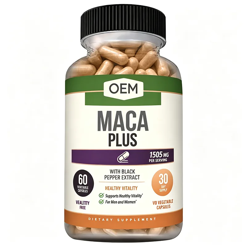 Maca Plus 1505mg with Black Pepper Extract 60 Vegetable Capsules 30 Day Supply OEM Supplement for Healthy Vitality