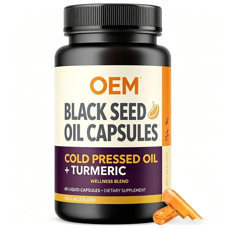 Black Seed Oil Capsules with Turmeric Cold Pressed Oil Wellness Blend 60 Count OEM Dietary Supplement