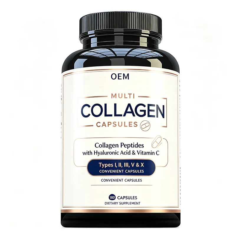Multi Collagen Capsules with Hyaluronic Acid and Vitamin C Types I II III V and X 180 Count OEM Dietary Supplement