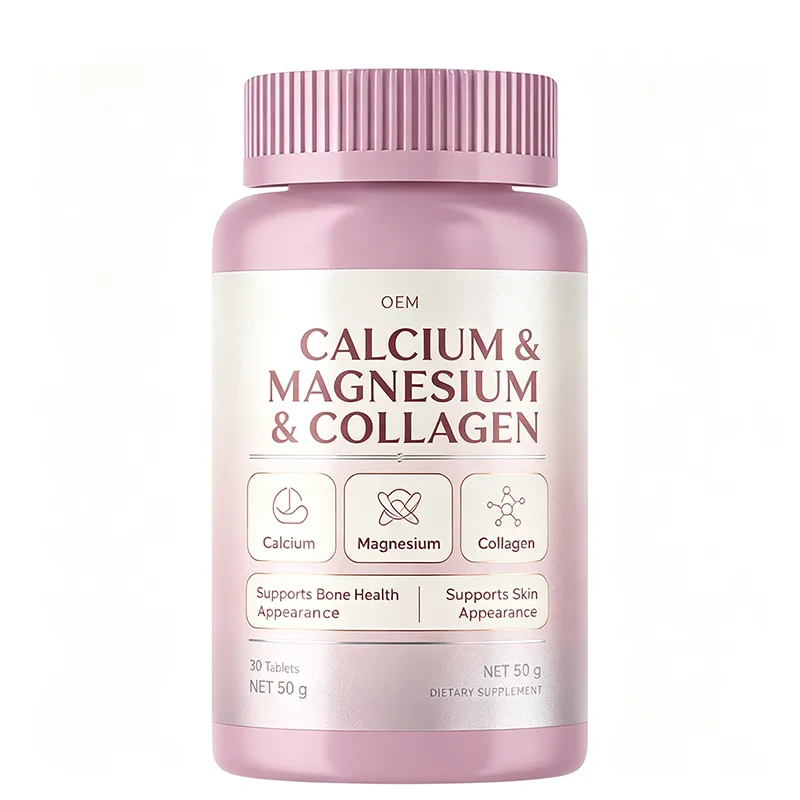 Calcium Magnesium and Collagen Tablets 30 Count OEM Supplement for Bone Health and Skin Appearance Support