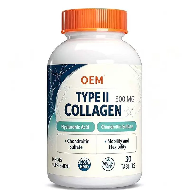 Type II Collagen 500mg Tablets 30 Count with Hyaluronic Acid and Chondroitin Sulfate Non GMO Gluten Free for Mobility