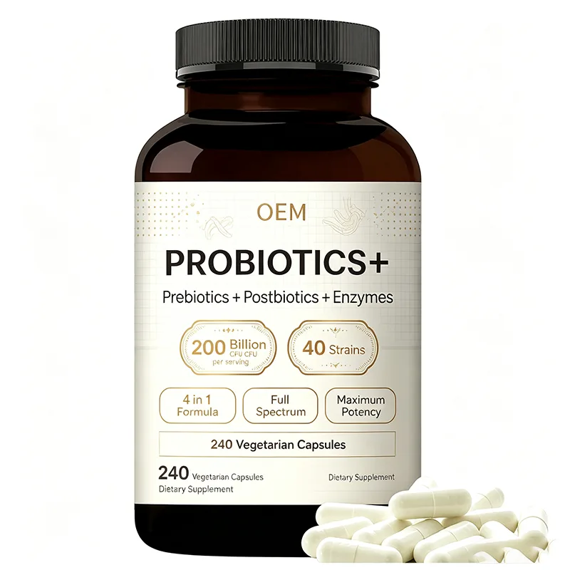 Probiotics Plus with Prebiotics Postbiotics 240 Vegetarian Capsules OEM Supplement for Full Spectrum Maximum Potency Support