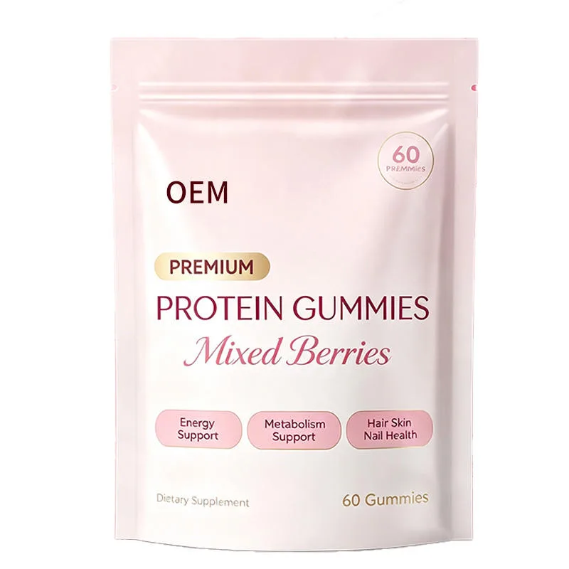 Premium Protein Gummies Mixed Berries 60 Count OEM Supplement for Energy Metabolism and Hair Skin Nail Health