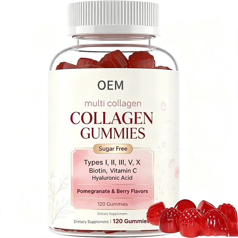 Multi Collagen Gummies Sugar Free Types I II III V X with Biotin Vitamin C Hyaluronic Acid 120ct OEM
