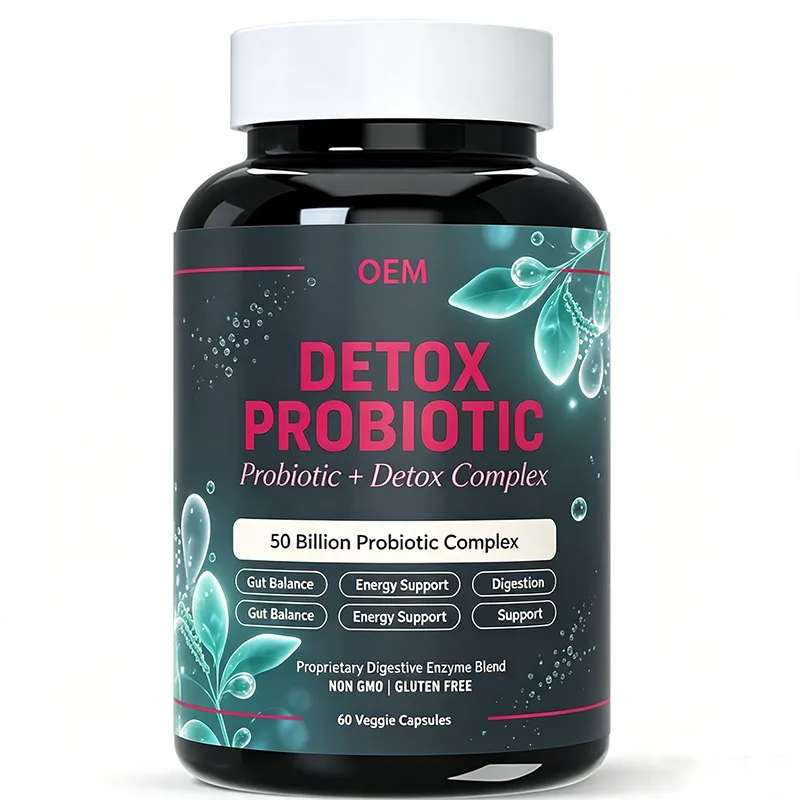 Detox Probiotic Capsules 50 Billion CFU with Digestive Enzyme Blend 60 Veggie Count Non GMO Gluten Free OEM Supplement
