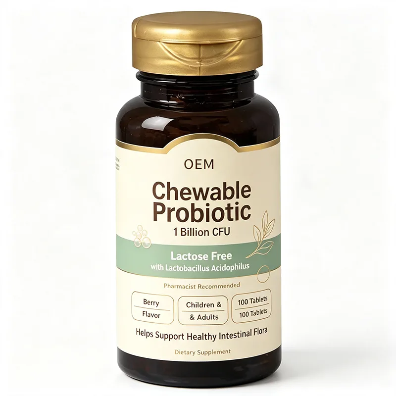 Chewable Probiotic Tablets 1 Billion CFU Lactobacillus Acidophilus Berry Flavor 100 Count for Children and Adults OEM Supplement