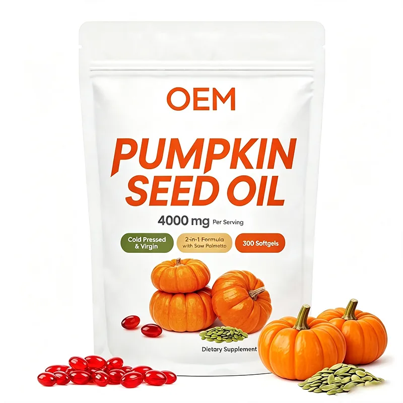 Pumpkin Seed Oil Softgels 4000mg Per Serving Cold Pressed Virgin Saw Palmetto Blend 300 Count Pouch Pack OEM Supplement