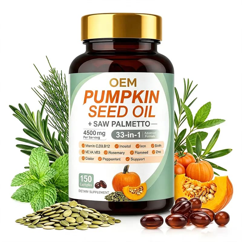 Bulk 33 in 1 Pumpkin Seed Oil With Saw Palmetto Capsules 4500mg OEM ODM Multi Ingredient Plant Based Supplement