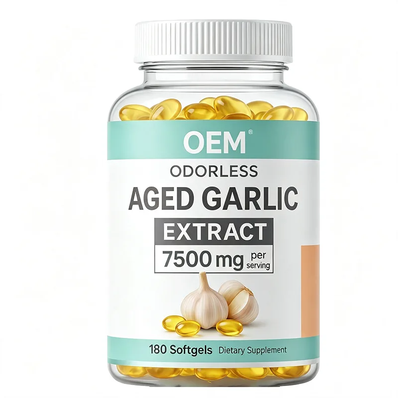 Private Label Odorless Aged Garlic Softgels 180pcs 7500mg Herbal Supplement ODM
