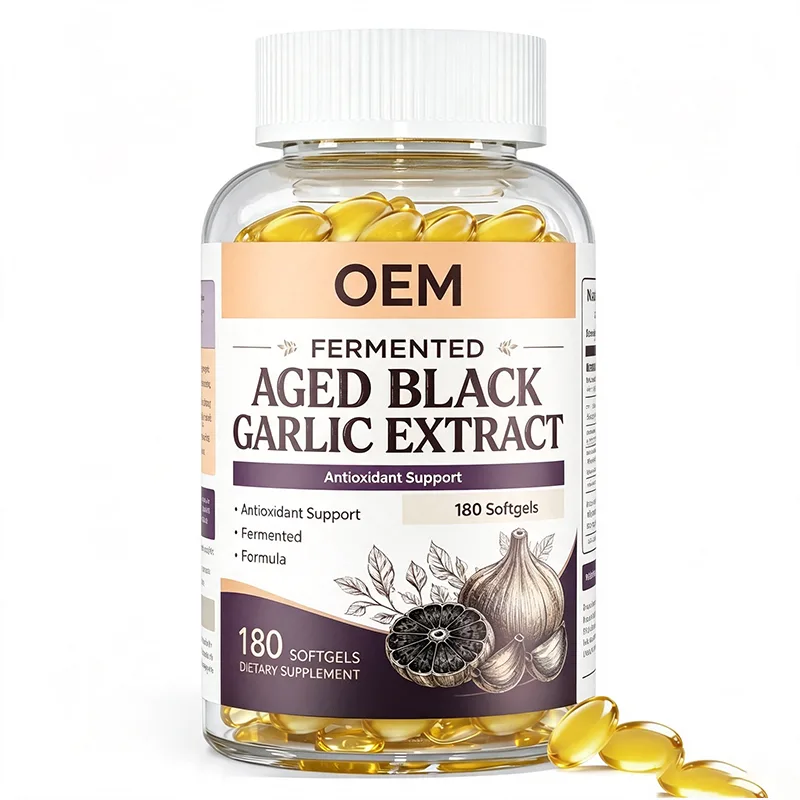 OEM Fermented Aged Black Garlic Extract Softgels 180 Count Antioxidant Support Odorless Supplement
