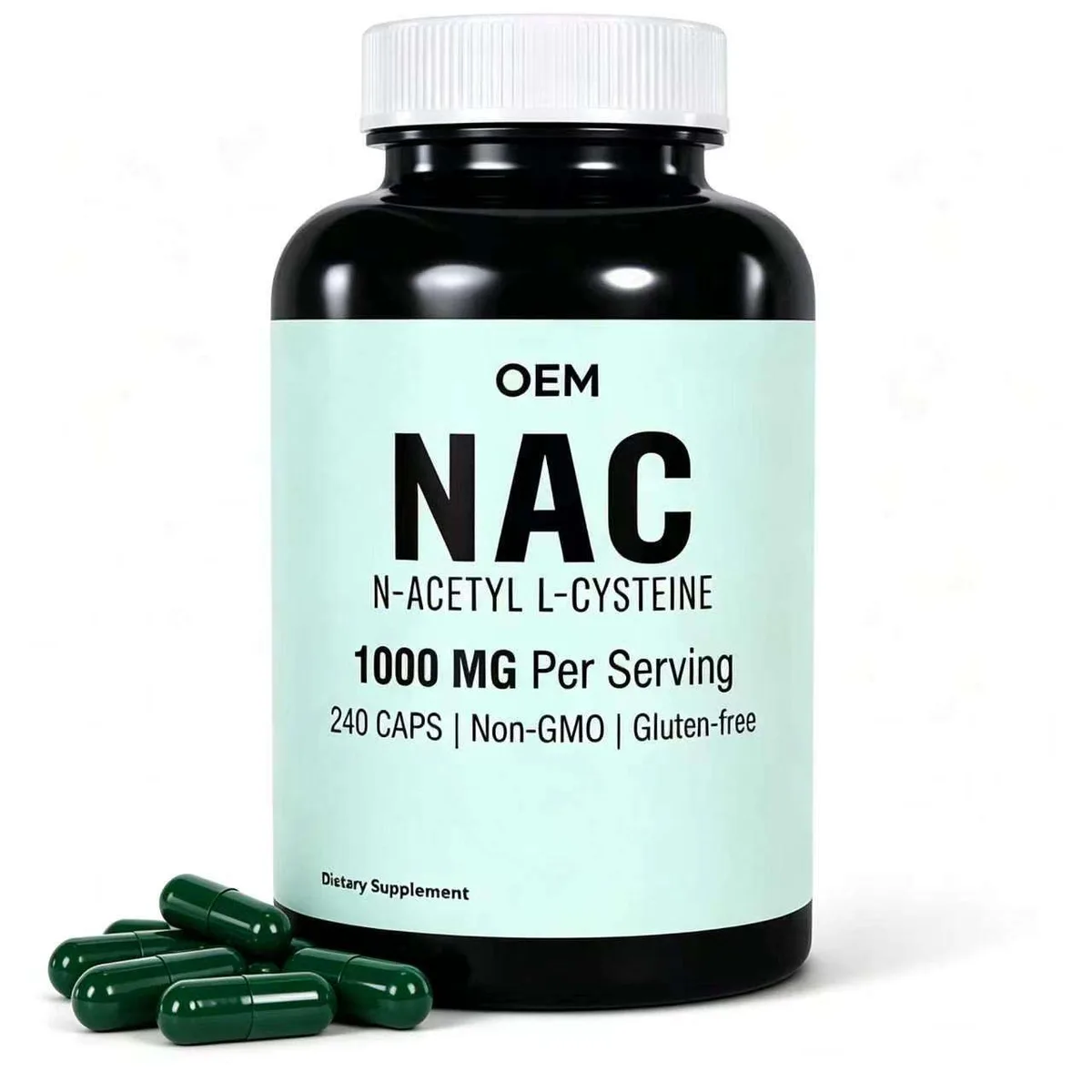 Private Label NAC N Acetyl L Cysteine Capsule 1000mg Per Serving 240 Caps Black Bottle Bulk OEM ODM Service